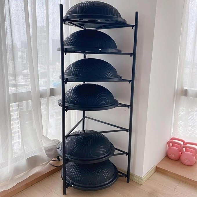 Balance Ball Half Rack 3/5/6/7 Tiers, Iron Half Exercise Balls Holder for Yoga Ball, Home Gym Studios Standing Balls Balance Trainer Shelf