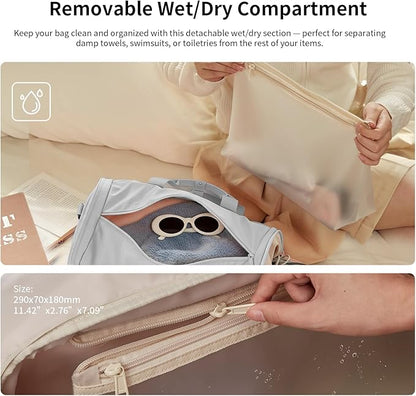 Aji Foldable Travel Duffel Bag for Women with Shoes Compartment, 3 in 1 Carry on Gym Bag with Removable Dry Wet Bag, Lightweight&Water Resistant Duffel Bag for Travel,Sports&Workout, Elegant Gray