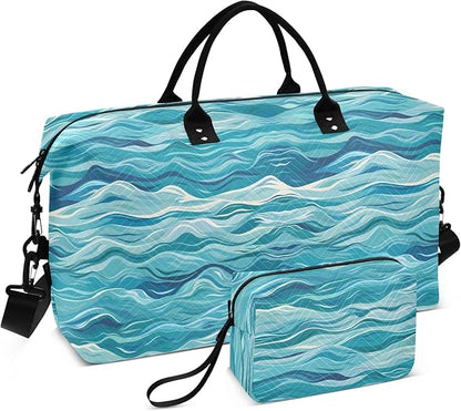 Weekender Bags Travel Duffel Gym Bag Carry on Overnight Tote Bag with Toiletry Bag for Airplane Travel Trip Gym Yoga (Sea Waves)