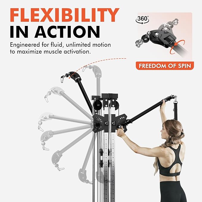 GMWD Cable Machine Home Gym, Wall Mounted Cable Machine with Dual Swivel Arms and 22 Adjustable Positions, All-in-One Cable Crossover Machine for Home Gym, Black