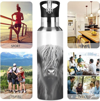 Blueangle 32oz Highland Cow Stainless Steel Water Bottle - Leakproof Insulated Metal Sports Bottle for Gym, Camping, Outdoor Fitness & Travel（25）