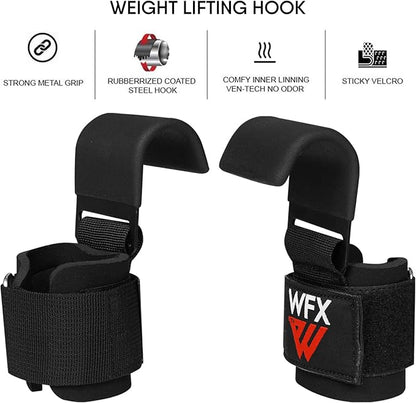 Weight Lifting Hooks, Non-Slip Rubber Coated Grips, 7mm Neoprene Wrist Support Padding, Power Lifting Barbell Rows Dead Lifts Chin Pull Up Fitness Strength Training Straps Gym Workout Straps