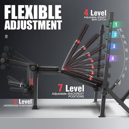 OPPSDECOR 900 LBS Weight Bench Set with Squat Rack, Adjustable Bench Press Set with Leg Extension and Leg Curl, Foldable Flat/Incline/Decline Workout Bench for Home Gym