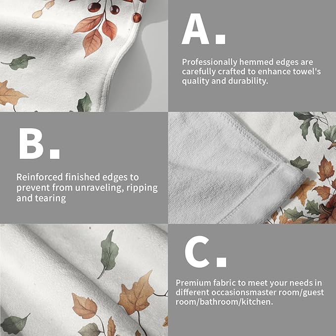 Fall Pumpkins Bathroom Towels Set Autumn Leaves Hand Towels Thanksgiving Maple Leaves Kitchen Towels Watercolor Pumpkin Harvest Dish Towels Absorbent Fingertip Towel for Hotel Beach Gym Spa 28x14 inch