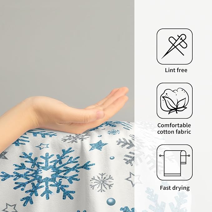 Winter Snowflake Hand Bath Towels Xmas Blue Silver Snowflakes 2 Pcs Christma Absorbent Quick Dry Fingertip Towel Washcloths Holiday Theme Kitchen Tea Dish Towels for Home Shower Hotel Gym 14"x28"