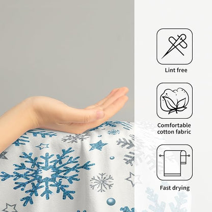Winter Snowflake Hand Bath Towels Xmas Blue Silver Snowflakes 2 Pcs Christma Absorbent Quick Dry Fingertip Towel Washcloths Holiday Theme Kitchen Tea Dish Towels for Home Shower Hotel Gym 14"x28"