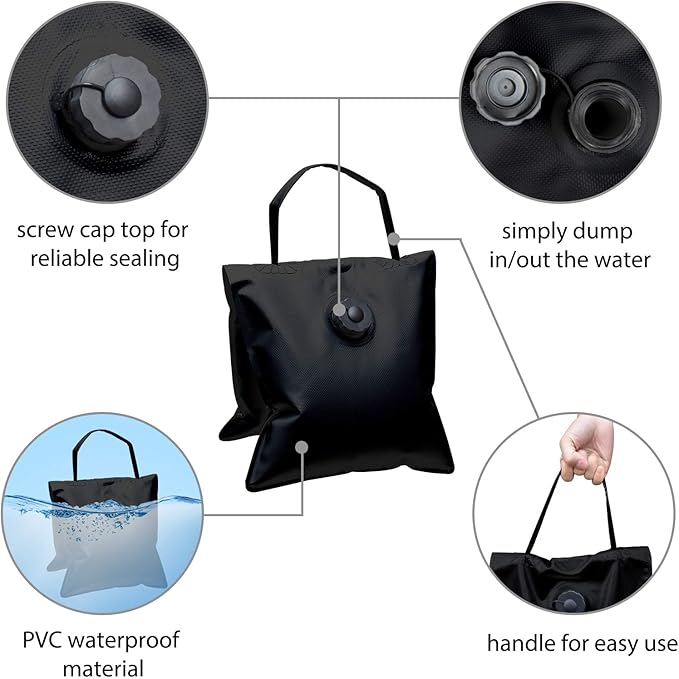 Eurmax USA Saddle Design Water Weight Bag Heavy Duty Water Saddlebag Portable Water Bags Outdoor Weights Photo Video Studio Stand 4-Pack(Black)