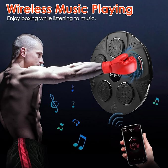 KOCASO Music Boxing Machine with Boxing Gloves - Wireless Smart Music Boxing Machine, 9 Speeds & 9 Modes Light - Wall Boxing Punching Pad Electronic Workout Machine for Home Gym
