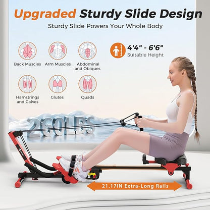 Ab Machine and Rowing Machine, 4 in 1 Rowing Machines for Home with 3 Levels of Workout Resistance, Quiet & Foldable Rower Machine with 3 Adjustable Handle Heights & LCD Monitor, Row Machine for Home