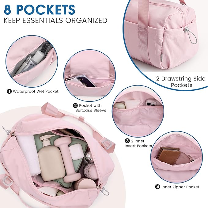 G4Free Small Gym Bag for Women 14 Inch Mini Gym Duffle Bag with Wet Compartment Cute Duffel for Travel Sport Workout (Pink)