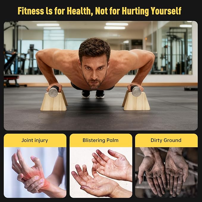 Push-up Stand, Wooden Parallettes Bars for Handstand Training, Solid Push Up Bars & Calisthenics Bar, with Non-Slip strap, Exercise Home Workout Equipment for Men Strength Training