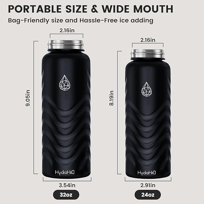 32oz Stainless Steel Insulated Water Bottle, 48H Cold & 24H Hot, Leak-Proof Wide Mouth Lids (Straw & Spout), BPA-Free Bottles, Mens Water Bottle for Gym, Hiking, Travel - Black