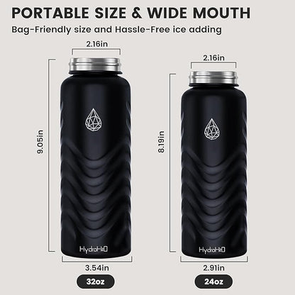 32oz Stainless Steel Insulated Water Bottle, 48H Cold & 24H Hot, Leak-Proof Wide Mouth Lids (Straw & Spout), BPA-Free Bottles, Mens Water Bottle for Gym, Hiking, Travel - Black