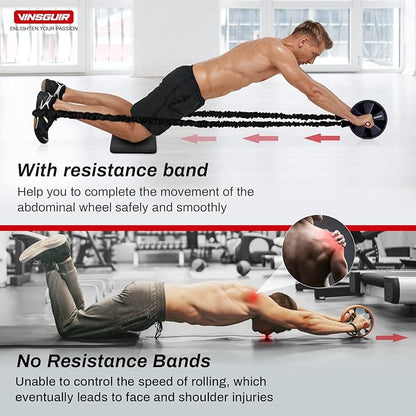 Vinsguir Ab Roller Wheel Kit- Ab workout equipment with Resistance Bands & Knee Mat，Exercise Roller for Core Strength Training & Home Gym Fitness, Abdominal Carver Machine for Men & Women