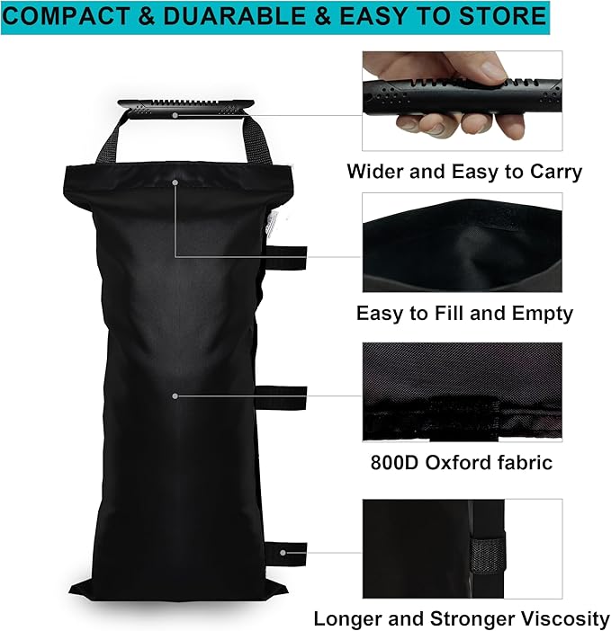 SANWAY 180 LBS (Unfilled) Sand Bags for Canopy Weights, Windproof-Portable and Durable to Secure Tents, Canopies, and Umbrellas-Black