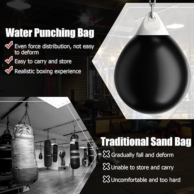 GYMAX Punching Bag, Water Aqua Bag w/Water Injector & Hanging Accessories, Folding Heavy Duty Boxing Bag for Home Gym, Boxing Training Equipment for Adults