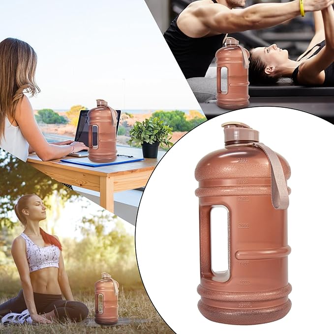 TOOFEEL Gallon Water Bottle - 128 oz with Flip Lid & Handle, BPA Free, Marked Measurements - Transparent Pink
