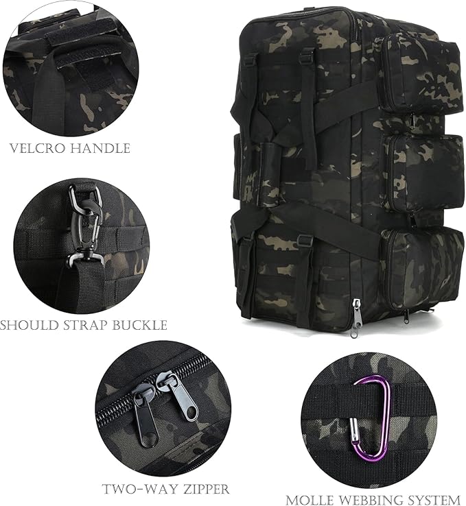3 In 1 Military Duffel Bag 50L Gym Bag for Men Convertible Weekender Backpack for Sports Travel Basketball