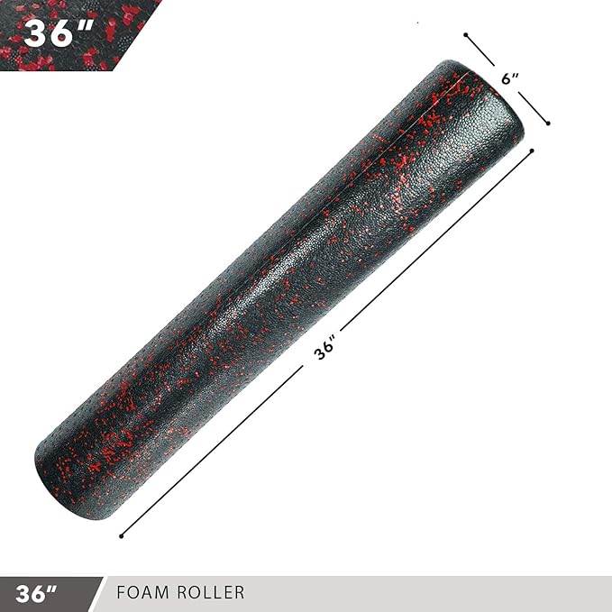 High Density Muscle Foam Rollers by Day 1 Fitness - Sports Massage Rollers for Stretching, Physical Therapy, Deep Tissue, Myofascial Release - Ideal for Exercise and Pain Relief - Speckled Red, 36”