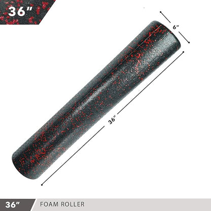 High Density Muscle Foam Rollers by Day 1 Fitness - Sports Massage Rollers for Stretching, Physical Therapy, Deep Tissue, Myofascial Release - Ideal for Exercise and Pain Relief - Speckled Red, 36”
