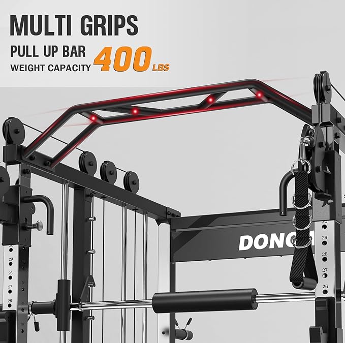 DONOW Smith Machine with Weight Stacks, Heavy Duty Home Gym System Power Cage Cable Crossover Machine Multi-Functional Trainer Ratio 1:1