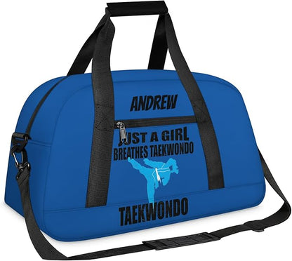 Custom Name Taekwondo Karate Duffle Bag for kids Girls - Personalized Martial Arts Gear Bag, Water-Resistant Sparring Equipment Bag, Taekwonbo Blue
