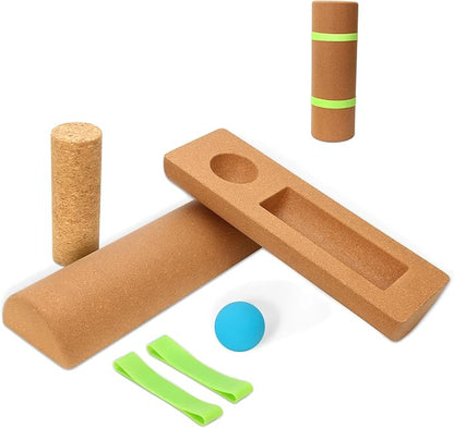 Cork Balance Board,4-in-1 Foot & Ankle Strengthener Kit-Ankle & Foot Strengthener Balance Trainer with Massage Roller & Ball,Natural Cork Foot Strengthener,Improve foot Functio,Enhance ankle strength,Balance Stability, Prevent Falls.