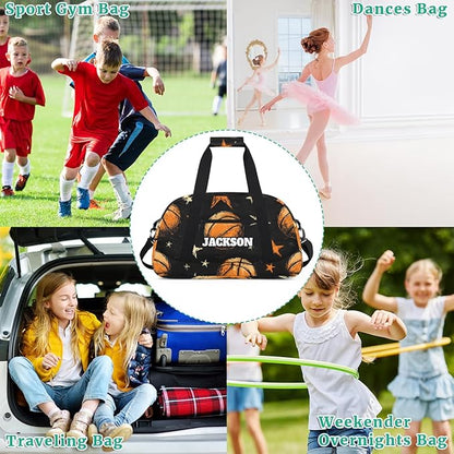 Personalized Basketball Gym Duffel Bags for Kids Boys with Custom Name Sport Training Travel Bags for Overnight Weekender