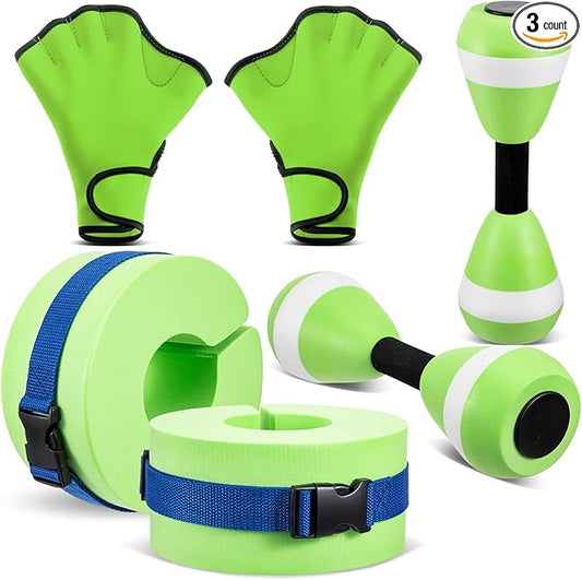 Hungdao Water Aerobics Set for Aquatic Exercise Include Foam Water Dumbbell Swim Aquatic Cuffs Ankle Arm for Sport Swimming Glove Pool Resistance Weights Fitness Equipment for Workout Training