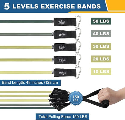 Resistance Bands Set, Exercise Bands for Working Out with Door Anchor/Handle/Ankle Strap/Pouch