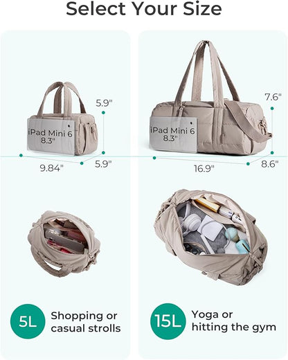 BAGSMART Reiki Gym Bag for Women, Mini/Medium Crossbody Bags for Women, 5L Dance Bag with Detachable Strap, 15L Yoga Mate Bag with Wet & Dry Pocket, Mini/Candy Pink