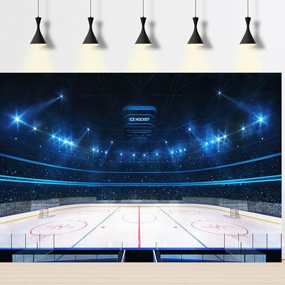 Ice Hockey Sports Backdrop Hockey Stadium Arena Ice Rink Photography Background Stage Lights Spotlight Match Games Backdrops Decors ICES Hockey Stadium Backdrops Background Banner Props 15x10ft