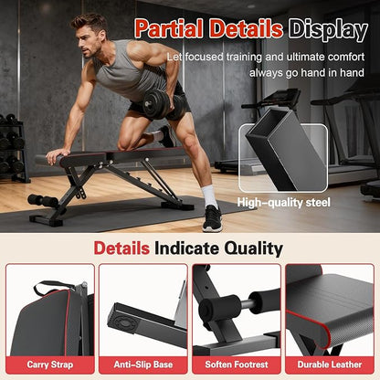 ALSO GO Adjustable Weight Bench, Workout Benches with Leg Extension & Extended Headrest, Foldable Incline Decline Bench Press, Roman Chair, Full Body Strength Training Equipment for Home Gym