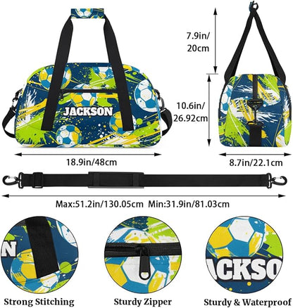Custom Name Soccer Gym Duffel Bags for Kids Boys, Personalized Sport Travel Bags for Weekender Overnight Training