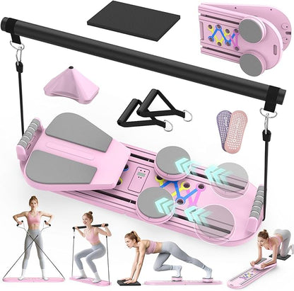 Pilates Board Pilates Reformer Set for Women, 7 in 1 Foldable Pilates Equipment with Timer, Portable Pilates Machine for Home Workout, Fitness, Exercise, Ab, Core