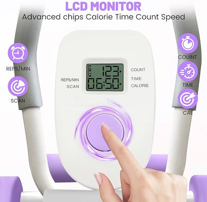 Ab Machine, Adjustable Ab Trainer Machine for Abs Workout at Home Gym, Abdominal Trainer for Stomach Workout, Foldable Abdominal Exercise Machine with Knee Protection and LCD Monitor