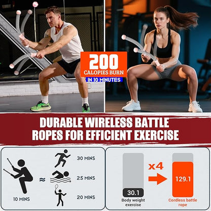 Weighted Ropeless Battle Ropes, Heavy Duty Portable Cordless Battle Ropes for Home Gym with Poster, Workout Exercise Rope for Strength Building, HIIT and Low-Impact Aerobic Training for Men & Women