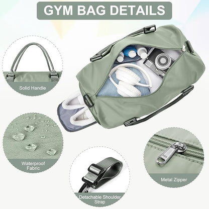 Gym Bag for Women with Shoes Compartment,Small Duffel Bag Sport bag with Toiletry Bag Overnight Travel Tote Bags Weekender Carry on Bag Personal Item Bags for Airlines Grey Green