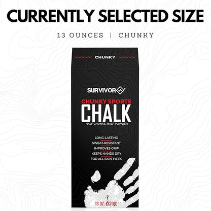 SURVIVOR Gym Chalk - Climbing Chalk, Lifting Chalk, Gymnastics Chalk - Pure Magnesium Carbonate Hand Chalk Powder, Weightlifting Chalk Gym - Rock Climbing Chalk for Weights