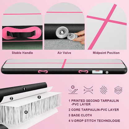 Inflatable Gymnastics Mat 10ft/13ft/16ft/20ft/ Air Tumbling Track Mats 4/8 inches Thick for Home Use/Training/Cheerleading/Yoga/Water with Pump