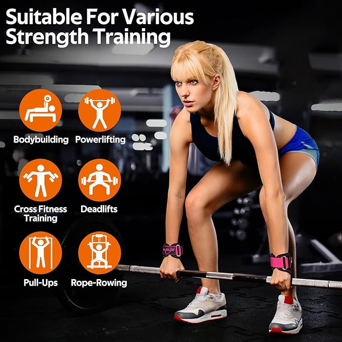 Weight Lifting Wrist Strap，Double Layer Leather Wrist Wraps with Neoprene Padding for Weightlifting & Deadlifts – Adjustable Gym Straps for Men & Women