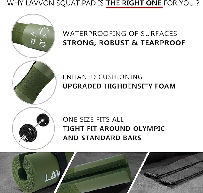 Squat Pad - Foam Barbell Pad for Squats Cushion, Lunges & Bar Padding for Hip Thrusts - Standard Weight Bar Pad - Provides Cushion to Neck and Shoulders While Training