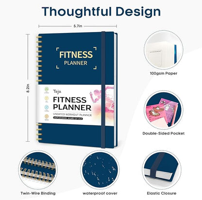 Fitness Workout Journal for Women & Men, A5(5.5" x 8.7") Workout Log Book Planner for Tracking, Progress, and Achieving Your Wellness Goals-Navy Blue