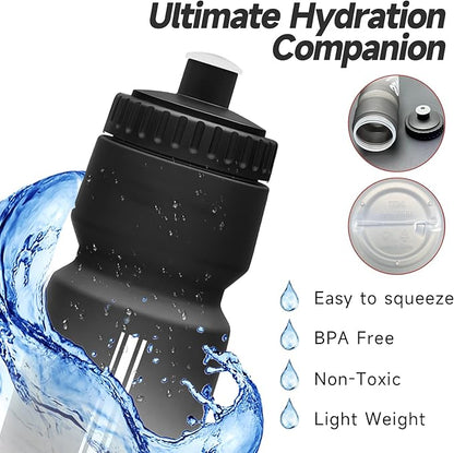 2 Pack Bike Water Bottle, Squeeze Water Bottle Leakproof BPA Free with Capacity Scale w/Pull Top Lid, Reusable, for Bicycle, Gym,Camping, Hiking 24oz