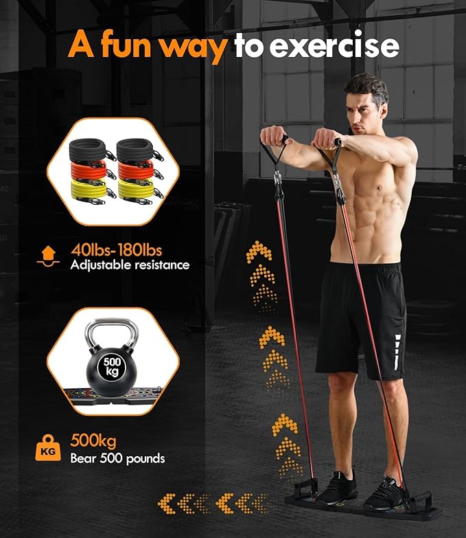 NIYIKOW Push Up Board, Home Gym, Portable Exercise Equipment, Pilates Bar & 20 Fitness Accessories with Resistance Bands & Ab Roller Wheel, Full Body Workout at Home