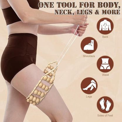 Wood Therapy Massage Tools, Wood Back Roller – Wooden Massage Roller Rope Maderoterapia Kit for Deep Tissue Relief,