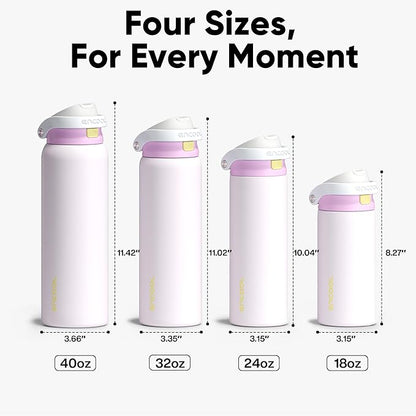 ENCOOL Leakproof Insulated Water Bottle with Straw Dual-Sip Water Bottle Bag-Safe Design for Work, Commute & Gym – Keeps Drinks Cold All Day, 24 oz, Lemonade Pink