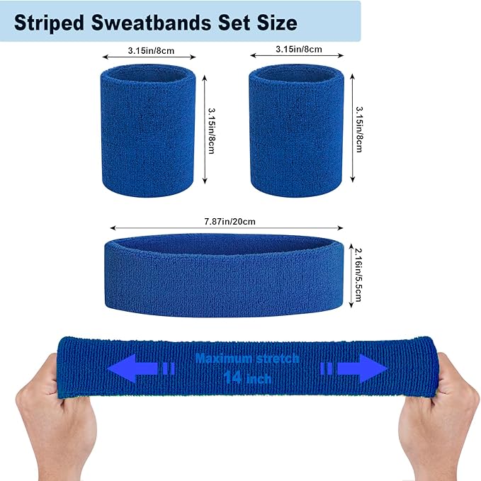 Sweatbands Headband and Wrist Set, Cotton Sweat Band for Athletic Men and Women, Sweatbands Sports Headbands for Working Out, Running, Basketball, Tennis, Yoga