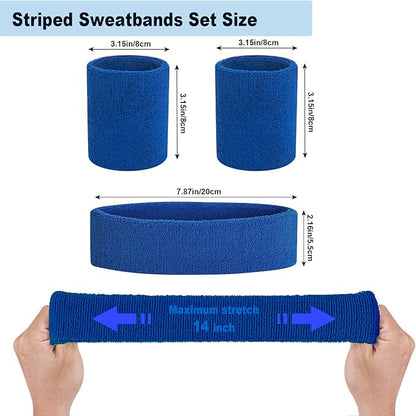 Sweatbands Headband and Wrist Set, Cotton Sweat Band for Athletic Men and Women, Sweatbands Sports Headbands for Working Out, Running, Basketball, Tennis, Yoga