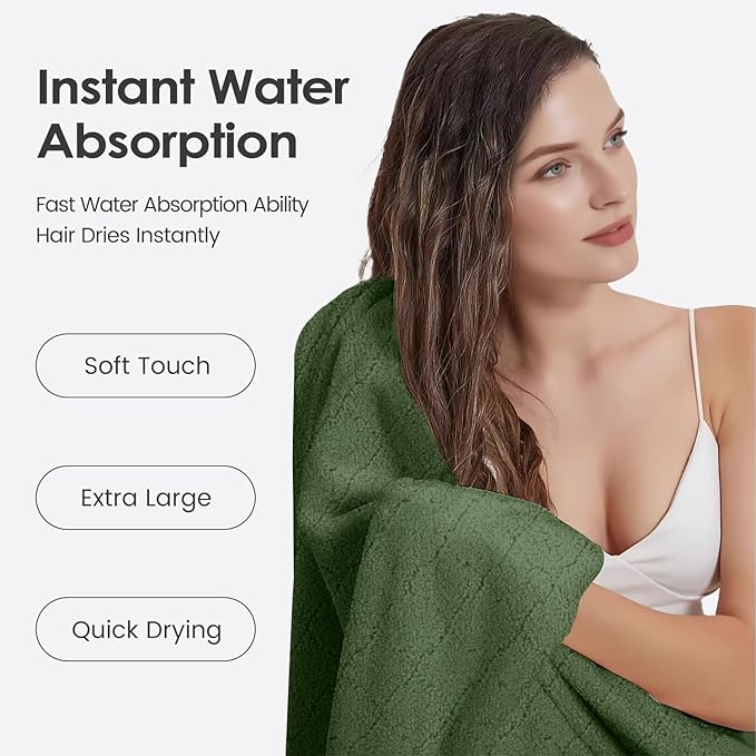 JML Microfiber Bath Towels Set of 2, Oversized, Ultra Soft, Super Absorbent, Fast Drying, No Fading Large Bathroom Towel for Yoga, Sauna, Travel, Fitness (Coral Fleece - Olive-Green, 30 in x 60 in)